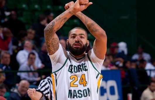 Senior Ryan Pearson once again led the way for the surging Patriots with 24 points and 10 rebounds as Mason took down the Blue Hens of Delaware 89-63 (John Powell).