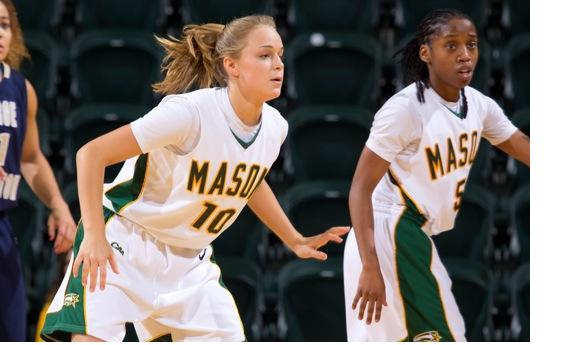 Christine Weithman (left) and Taleia Moton (right) were two of Mason's five players to score in double figures in their win over William & Mary Thursday night. Moton led all scorers with 28 points.