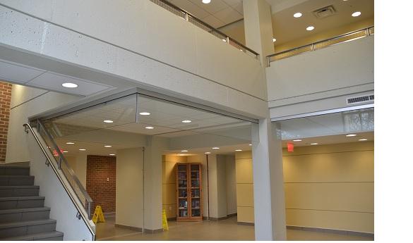 This photo shows a renovated lobby in Thompson Hall. The building's interiors have been completely renovated. (Jake McLernon)
