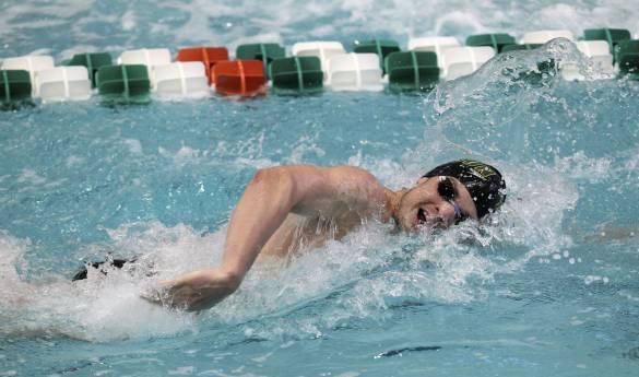 Swimmer David Kiss set the CAA meet record in the 200-yard butterfly back in February during the CAA Championships held in George Mason's Aquatic and Fitness Center (photo courtesy of George Mason Athletics).