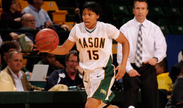 Rahneeka Saunders leads the Patriots with 16 points in the Patriots win. (Photo courtesy of George Mason Athletics.)