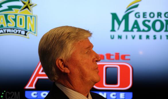Mason athletic director Tom O'Connor announces the move to the Atlantic 10 (Photo by John Irwin). 