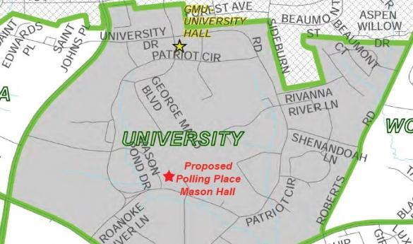 The university and students explored options for a new polling location after concerns were raised about moving it to Mason Hall (photo courtesy of Fairfax County).