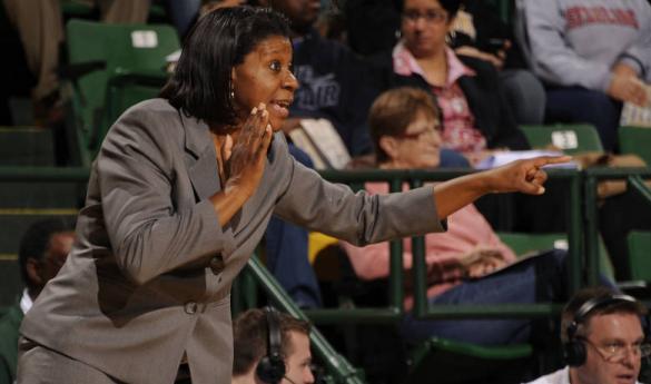 Jeri Porter coached five seasons in Fairfax, leading the Patriots to their first CAA tournament victory since 2006 (Photo courtesy of Mason Athletics). 