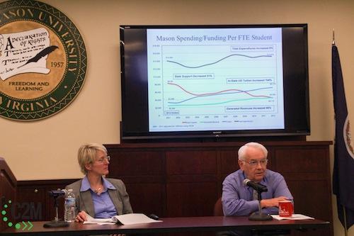 Provost Stearns and Senior Vice President Davis held a budget forum on April 15 (photo by John Irwin).