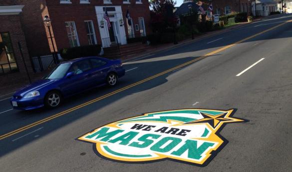 Five road decals will be added to major intersections throughout the city. This one is at the intersection of Route 123 and Main Street, in front of The Auld Shebeen (photo courtesy of Cathy Wolfe). 