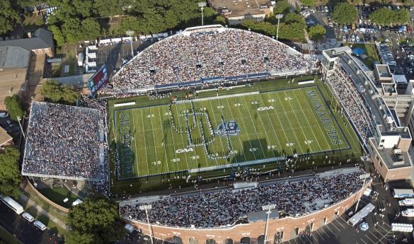 An aerial view of S. B. Ballard Stadium during an ODU football game (Photo courtesy of Tina Price/Old Dominion University).