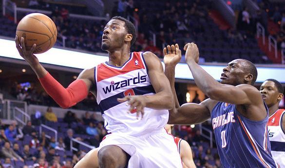 John Wall attacks the basket in a game against the Bobcats from the 2011-12 season (Photo Courtesy of IsoSports/Flickr). 