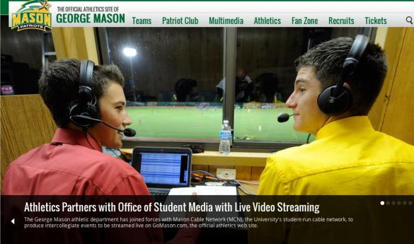 Tyler Byrum and Tyler Resh provide play-by-play during men's soccer game vs. Seton Hall (Photo Courtesy of Mason Athletics). 