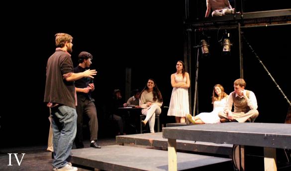 Henneberger directs student cast in technical rehearsal (Photo by Genevieve Hoeler). 